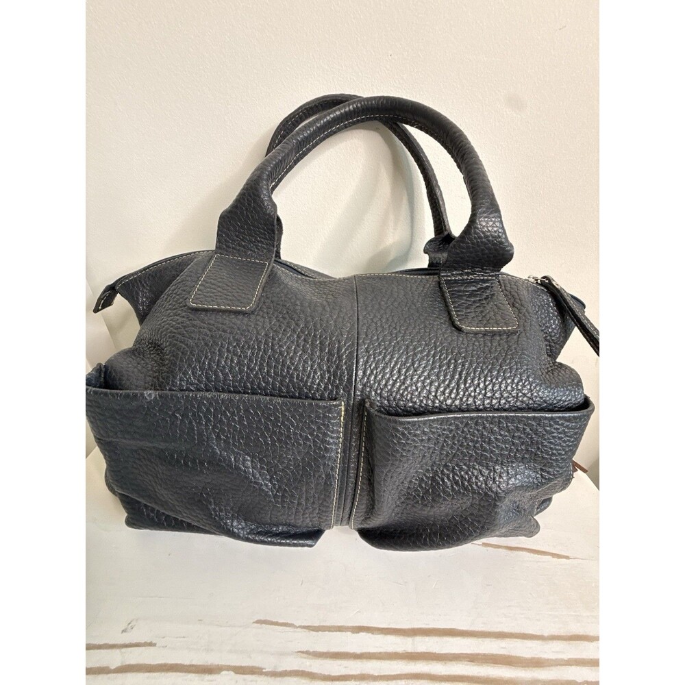 Boho Black Genuine Leather Tote Bag Large Pebbled Leather